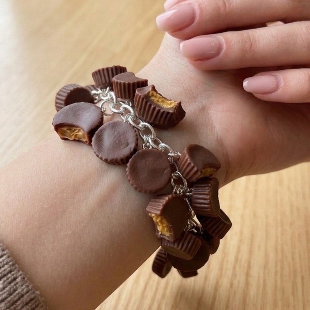 Peanut Butter Cup Chunky Charm Bracelet - Handmade - Brown